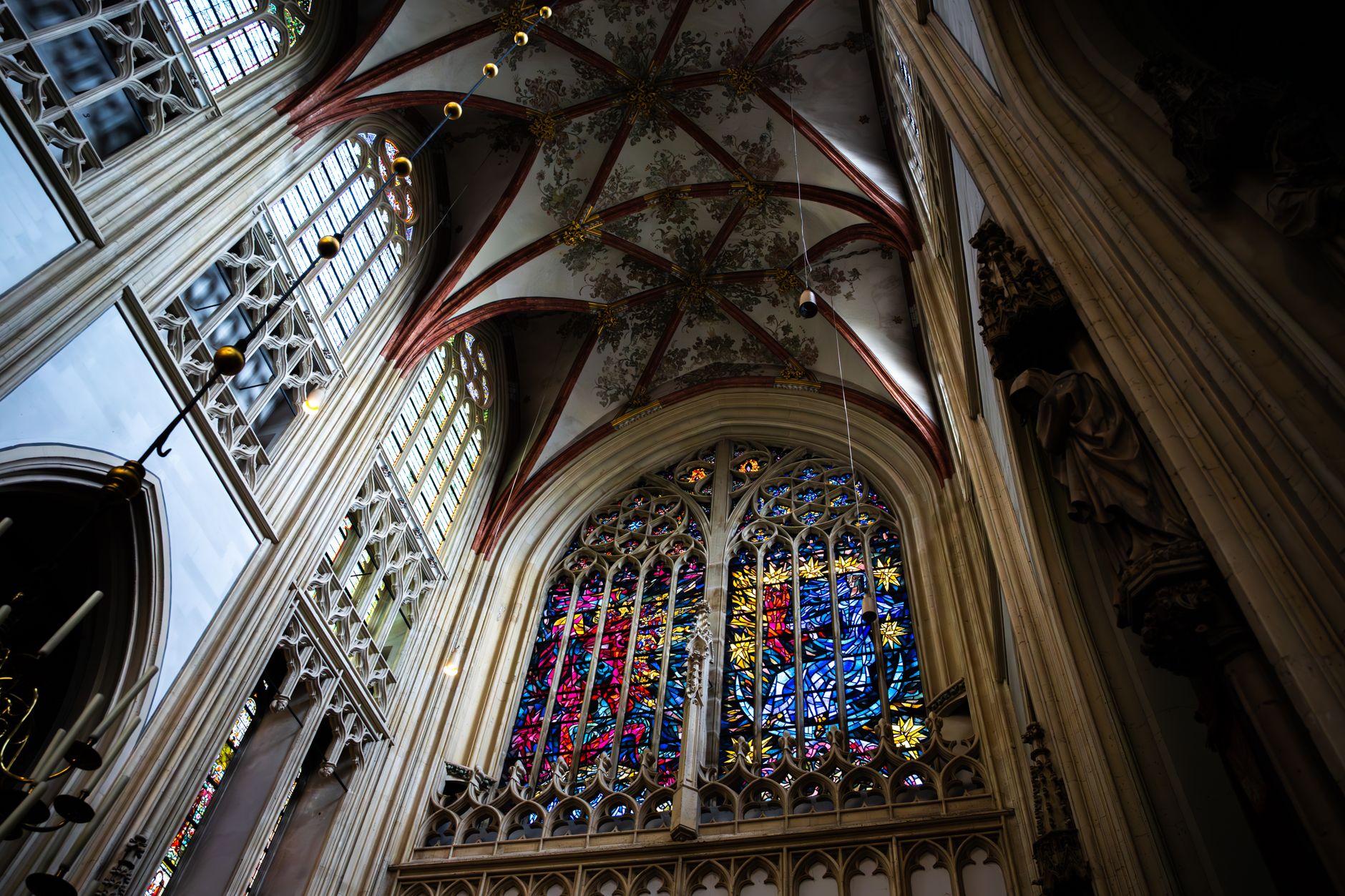 gothic cathedral interior with stained glass